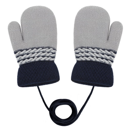 Kids Winter Gloves Mittens Baby Cartoon Mitten Neck Gloves Thick Double Knitted Glove with Plush,0 - 3 years old, Playing, Running, Skiing