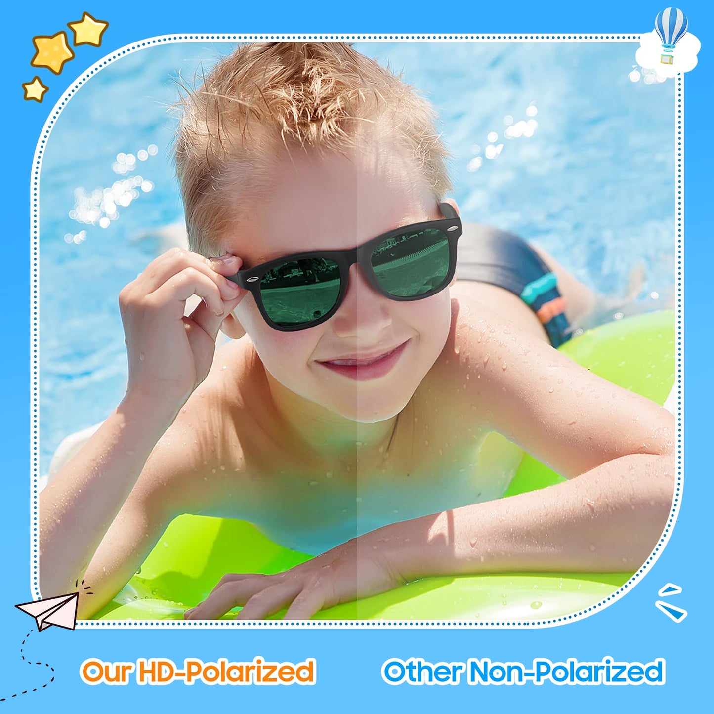 Nlieanuc Children's Sunglasses 3-10 Years for Boys Girls Polarised Children's Sunglasses UV400 Protection with Rubber Frame
