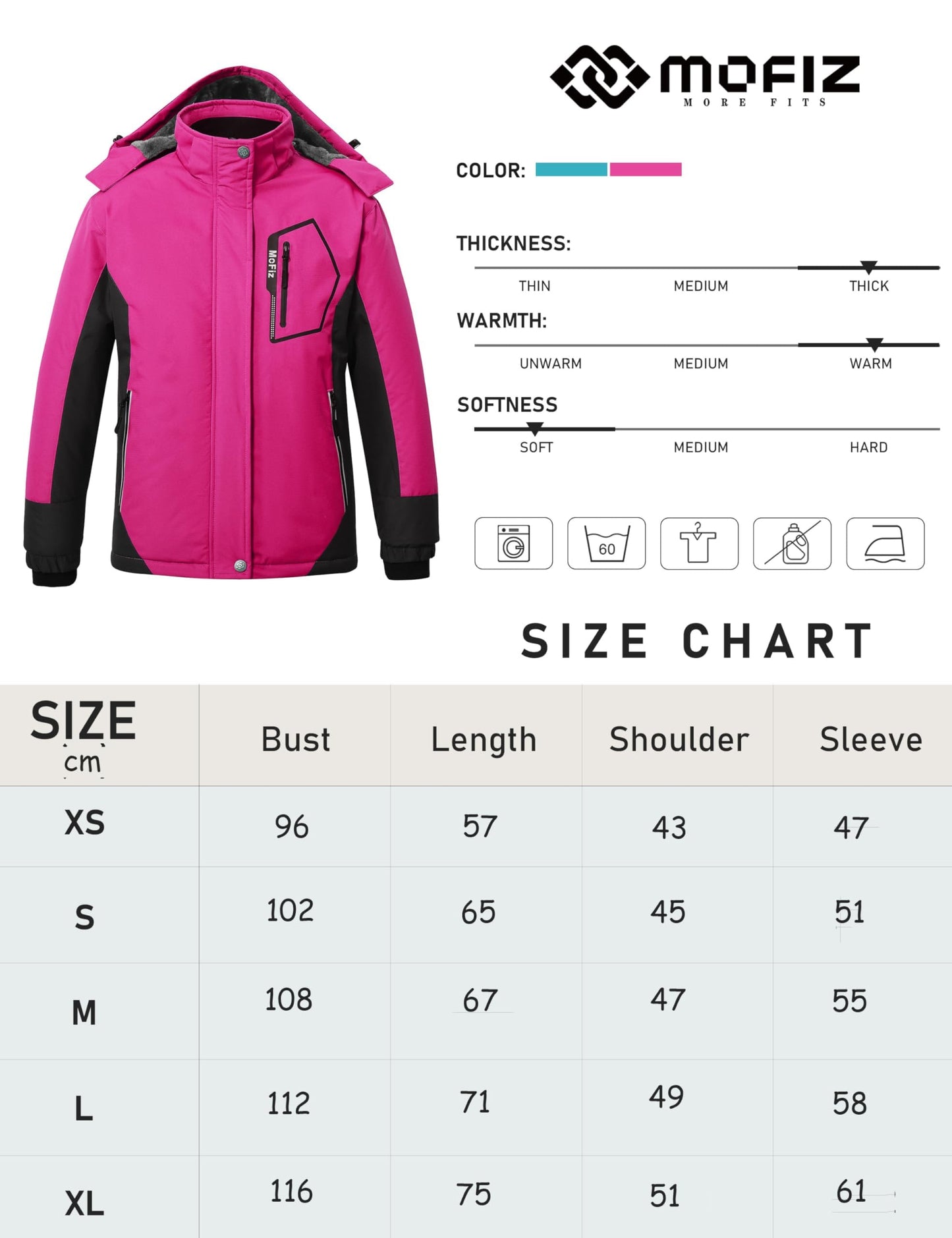MoFiz Girls' Winter Jacket, Ski Jacket, Children's Softshell Jacket, Fleece Lining, Windproof, Outdoor Jacket with Hood