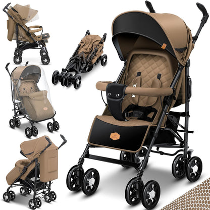 KIDIZ® City-Pro Pushchair Folding Pushchair Pushchair Sports Pushchair Foldable 360° 6 Inch Wheels Includes Mosquito Net, Footmuff and Rain Cover Foldable Sleep Function Blue 
