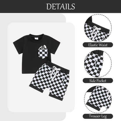 Baby Sommerkleidung Jungen Neugeborene Set Kurzarm Streifen T-Shirt und Casual Hose mit Taschen Sommer 2Pcs Outfits Kleinkind Bekleidungsset