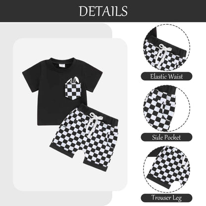 Baby Sommerkleidung Jungen Neugeborene Set Kurzarm Streifen T-Shirt und Casual Hose mit Taschen Sommer 2Pcs Outfits Kleinkind Bekleidungsset
