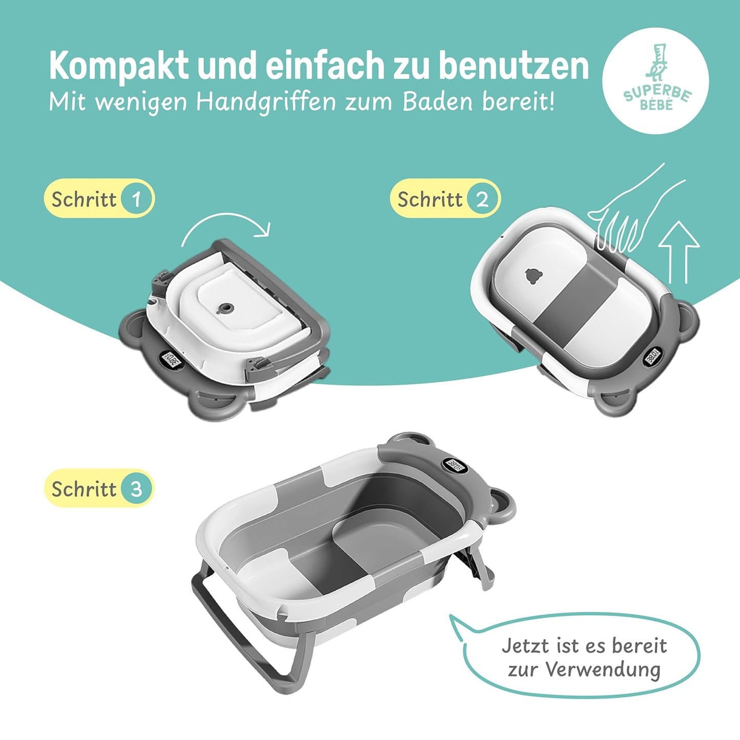 Faltbar Baby Badewanne Mit Rutschfestem Badewannensitz - Babywanne Xxl Mit Badethermometer - Von Der Geburt Bis 3 Jahre - Baby Bathtub - Babygeschenk - Geburtsgeschenke Für Mädchen & Jungen