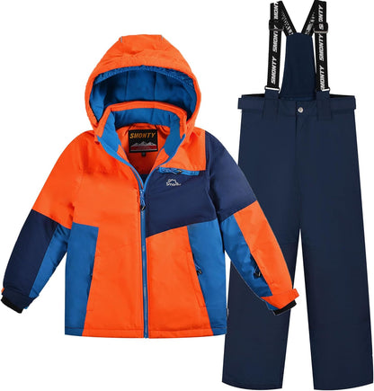 Kinder Schneeanzug für Jungen, Winter Skijacke und Hosen Set mit Kapuzenriemen, winddicht, wasserdicht, warmer Mantel