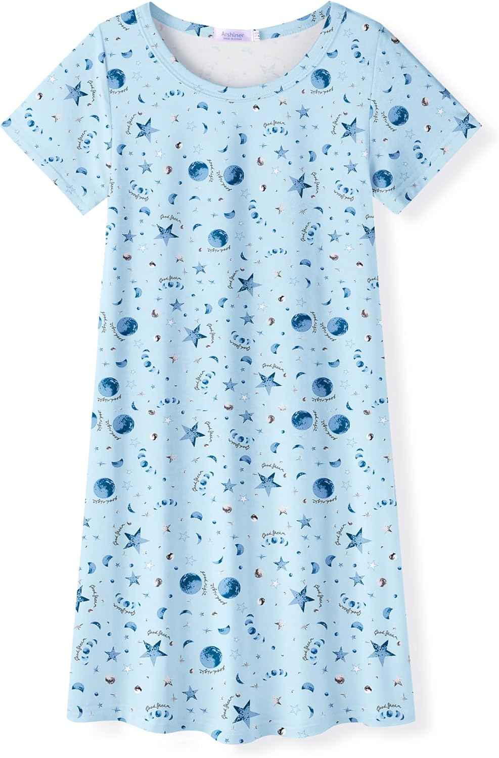 Arshiner Nightdress Girls Short Sleeve Pyjamas Children's Sleep Dress Cat Unicorn Crew Neck Night Dress 4-12 Years