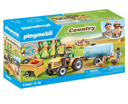 PLAYMOBIL Country 71442 Traktor mit Anhänger und Wassertank, frische Ernte auf dem Bauernhof, spielerisches Lernen über die Umwelt, nachhaltiges Spielzeug für Kinder ab 4 Jahren