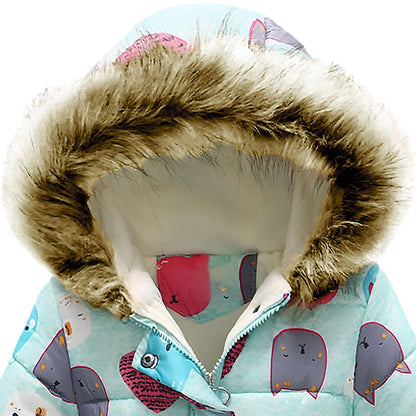 amropi Girls' Floral Winter Jacket with Fur Hood Warm Winter Coat Children's Jacket for 2-10 Years