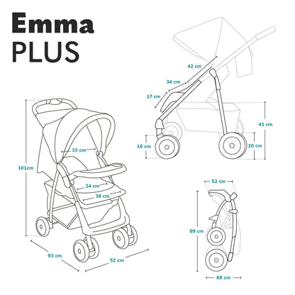 LIONELO Emma Plus Kinderwagen bis zu 15 kg, Kindersportwagen, leicht modern klein Buggy mit Liegeposition, zusammenklappbar, große Räder, großer Korb, Tasche Stone