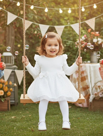 PATPAT Baby Girls' Tulle Dress with Long Sleeves, Tutu for Toddlers, Perfect as a Flower Girl or Christmas Party Birthday Long Sleeve Princess Dress, 3-24 Months