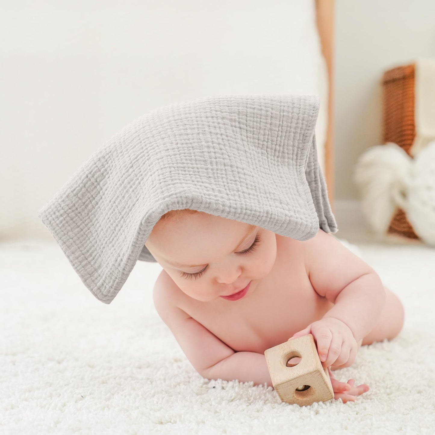 Bearmoss Moltontücher Baby 100% Baumwolle Weiche Spucktücher Baby,Atmungsaktiv und Extrem Saugfähig Musselin Tuch für Saugstark Mulltücher 4er 60x60cm (Brauner Druck)