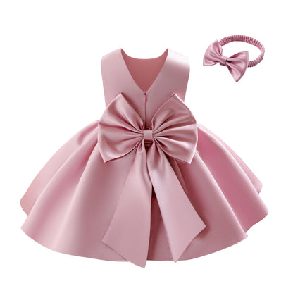 Baby Mädchen Kleid Satin Bowknot A-Linie Taufe Kleid Ärmellos Kleinkind Prinzessin Geburtstag Kleider Kinder Hochzeit Blumenmädchen Kleid Festliche Party Kleid