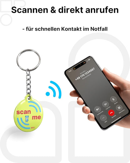 1x Notfallkontakt Anhänger für Kinder mit NFC – diskrete SOS Lösung ohne sichtbaren Namen & Daten – Telefonnummer selbst speicherbar & jederzeit änderbar – Alternative zum SOS Armband