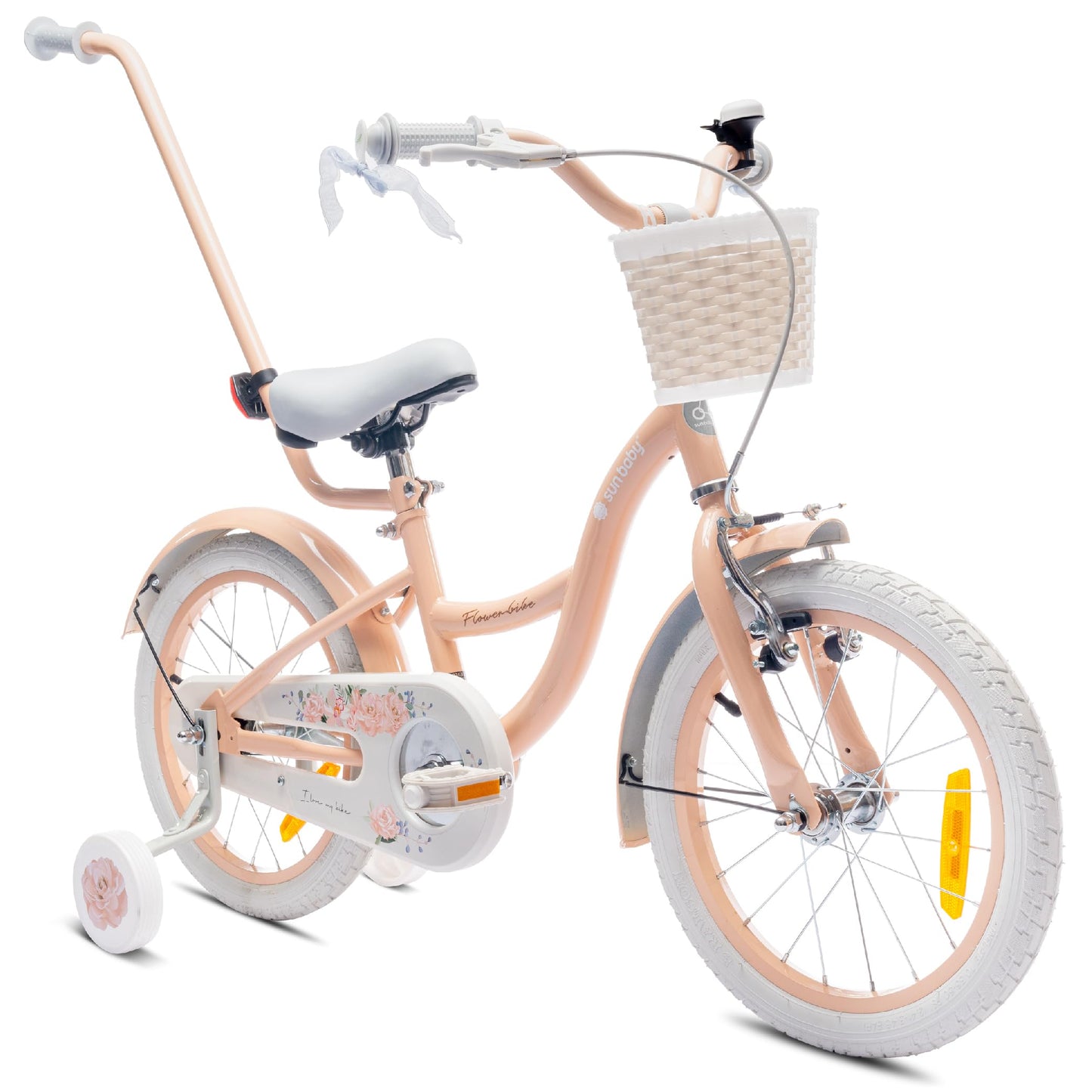 sun baby Mädchenfahrrad Flower Bike Radgröße zur Auswahl, mit Abnehmbarer Schubstange, Kinderfahrrad für Mädchen von 2 bis 6 Jahre