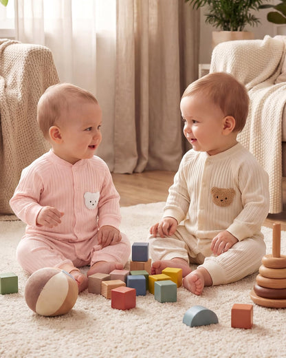 Baby Strampler Neugeborene Baumwolle Jumpsuit 2er-Pack Langarm Einteiligen Overall Kleidung für Baby Junge und Mädchen 0-12 Monate