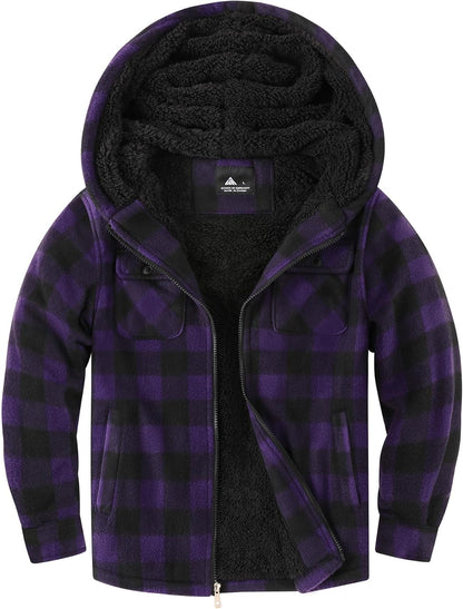 zitysport Shirt Jacket Boys Thick Hoodie Checked Jacket Children with Zip Warm Flannel Jacket Boys Sweat Jacket Outdoor Fleece Jacket Winter Jackets for Boys with Chest Pocket