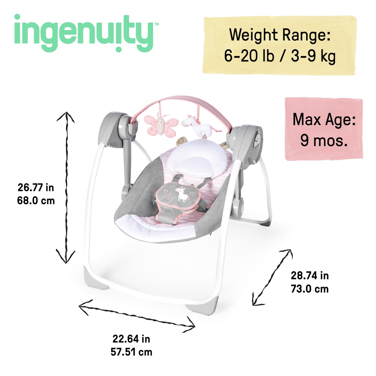 Ingenuity, tragbare Babyschaukel, Cuddle lamp - mit Melodien, Zeit- und Schaukeleinstellung