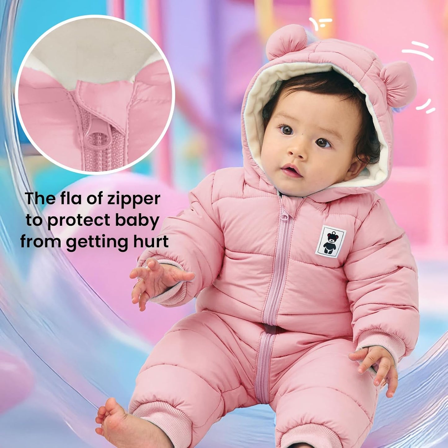 Minizone Baby Winter Jumpsuit with Hood, Romper Snowsuit Boys and Girls, Long-Sleeve Jumpsuit, Warm Outfits, Gift, 6-9 Months, 80 cm, Black