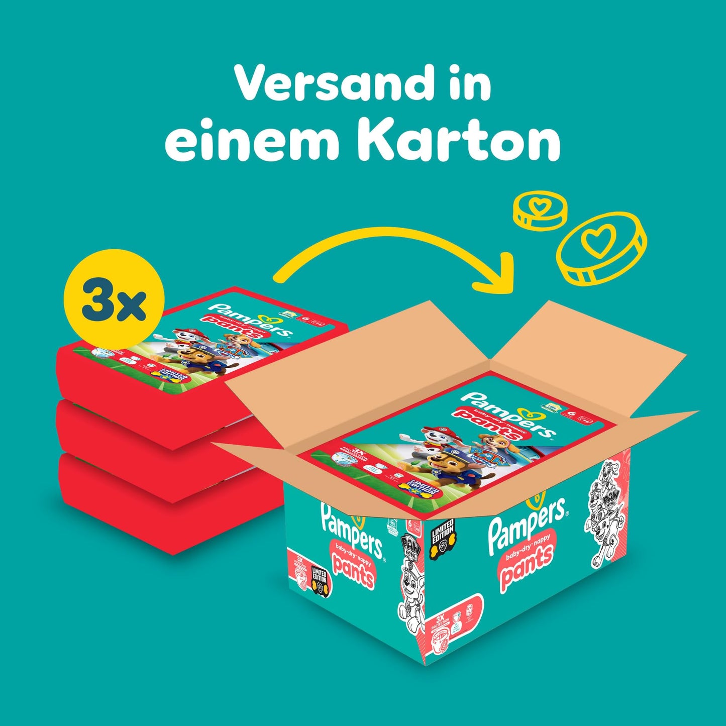 Pampers Baby-Dry Pants Paw Patrol Edition Größe 5, 160 Windeln, 11kg-17kg, 360° Passform hilft, Auslaufen zu verhindern
