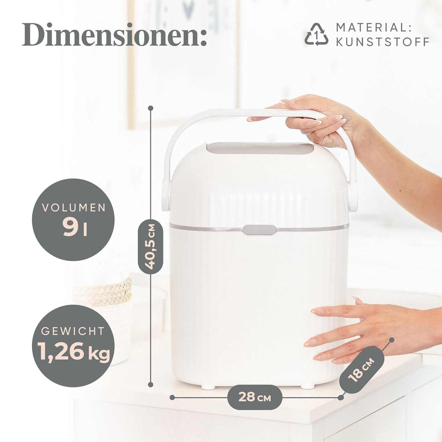 katmare Nappy Bin [Odour-Proof] Small Changing Table Nappy Bin 9 L - Nappy Bin without Cassette Odour-Proof Changing Bin Nappies Baby Accessories Changing Table