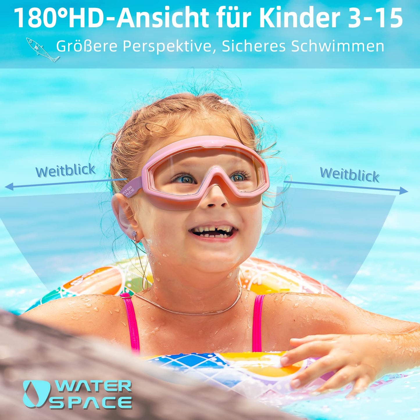 Water Space Swimming Goggles for Children 3-15, Panoramic View, Anti-Fog, No Leaking, Swimming Goggles for Swimming Pool and Beach