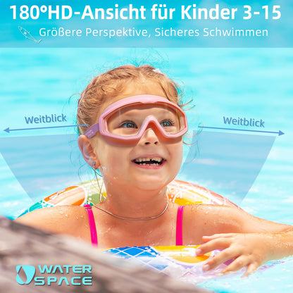 Water Space Swimming Goggles for Children 3-15, Panoramic View, Anti-Fog, No Leaking, Swimming Goggles for Swimming Pool and Beach