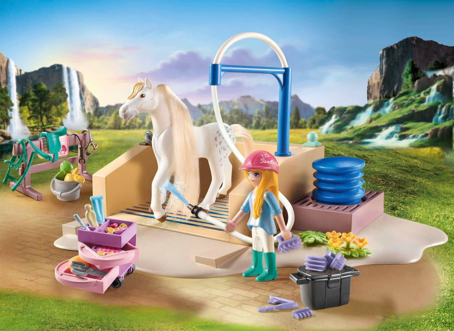 PLAYMOBIL Horses of Waterfall 71351 Waterfall Ranch, magisches Wasserfall-Paradies für Pferdefreunde, nachhaltiges Spielzeug für Kinder ab 5 Jahren