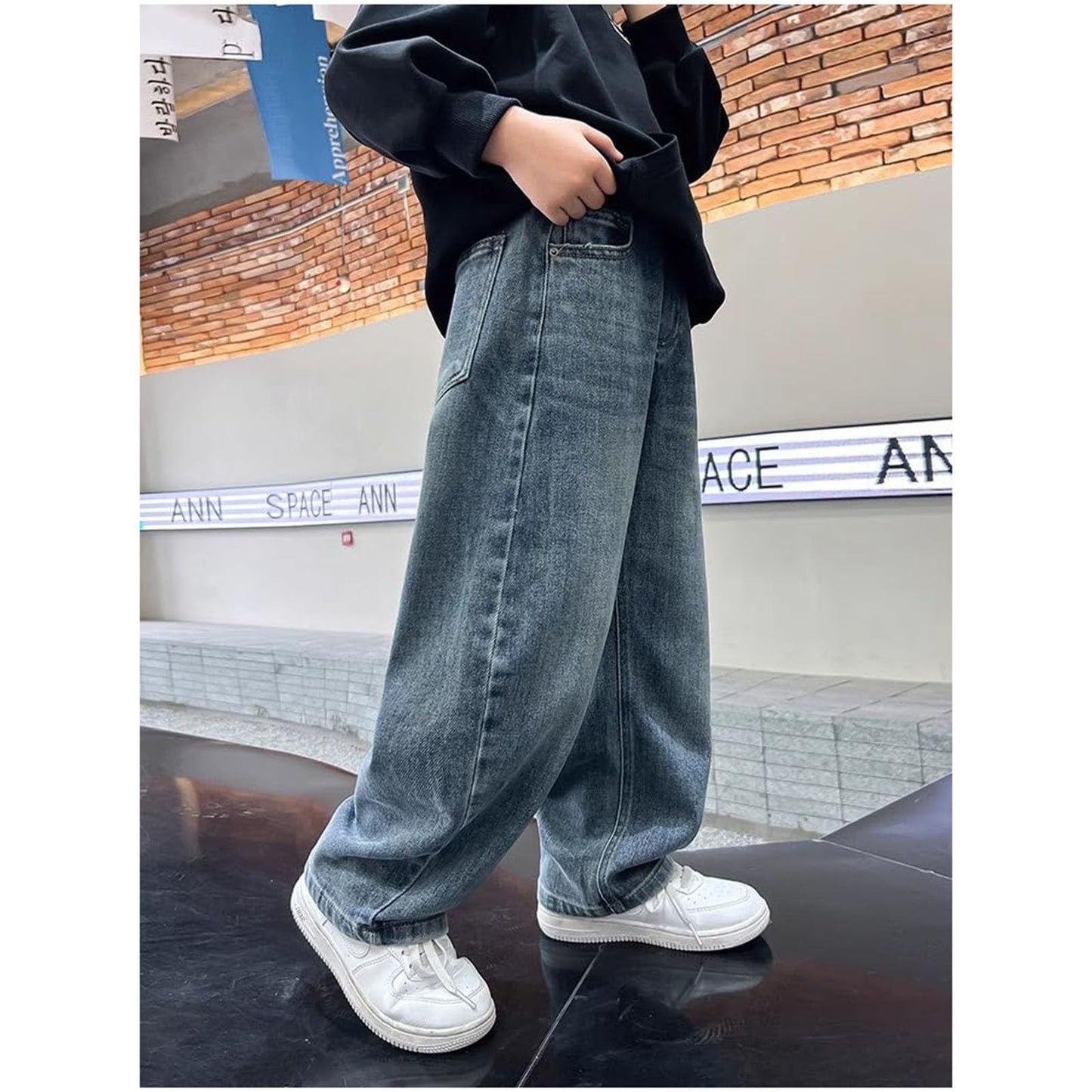 Children's Baggy Jeans Boys Wide Leg Jeans Loose Fit Denim Vintage Trousers Casual Wide Leg Jeans Streetwear Outdoor Vintage Loose Fit Baggy Jogging Bottoms Boys Black Trousers Cargo Trousers Pants
