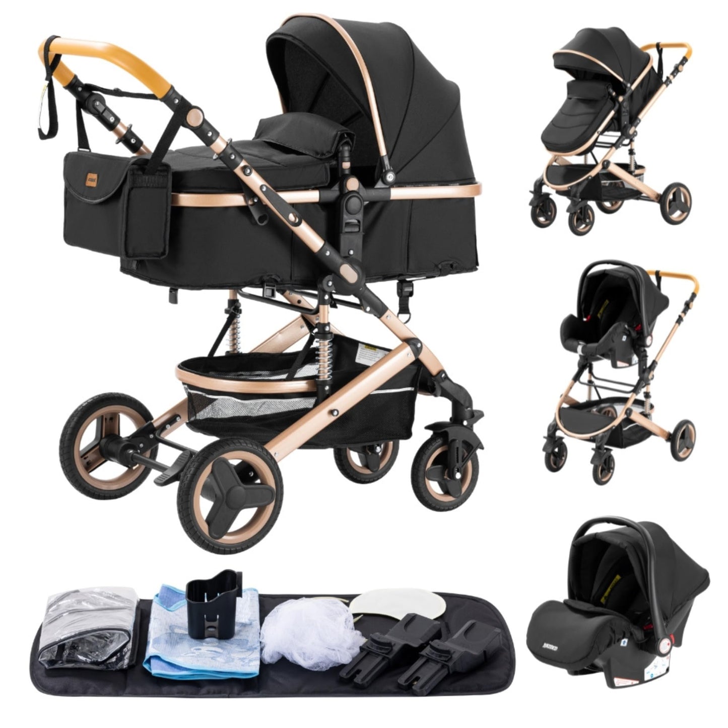 YAZOCO Kinderwagen 3 in 1 Buggy Babybett Komplett Set mit einem Klick Zusammenklappbarer Kinderwagen, KombiKinderwagen Aluminiumrahmen für Neugeborene Sitzzubehör - Meloni2