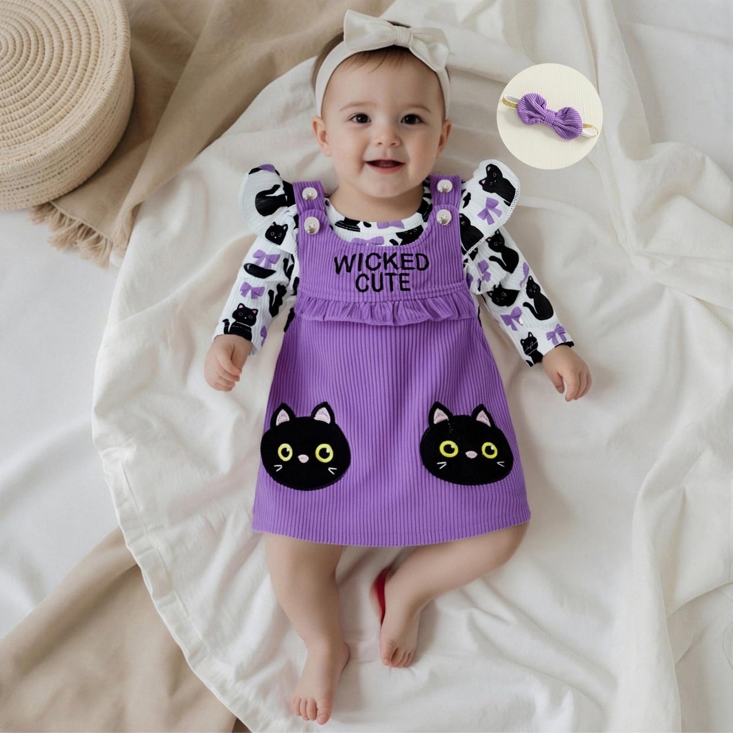 Geagodelia Baby Girl Halloween Clothing Outfit Pumpkin Ghost Baby Clothing Set Body Top + Jumpsuit Dress Newborn Soft Baby Set