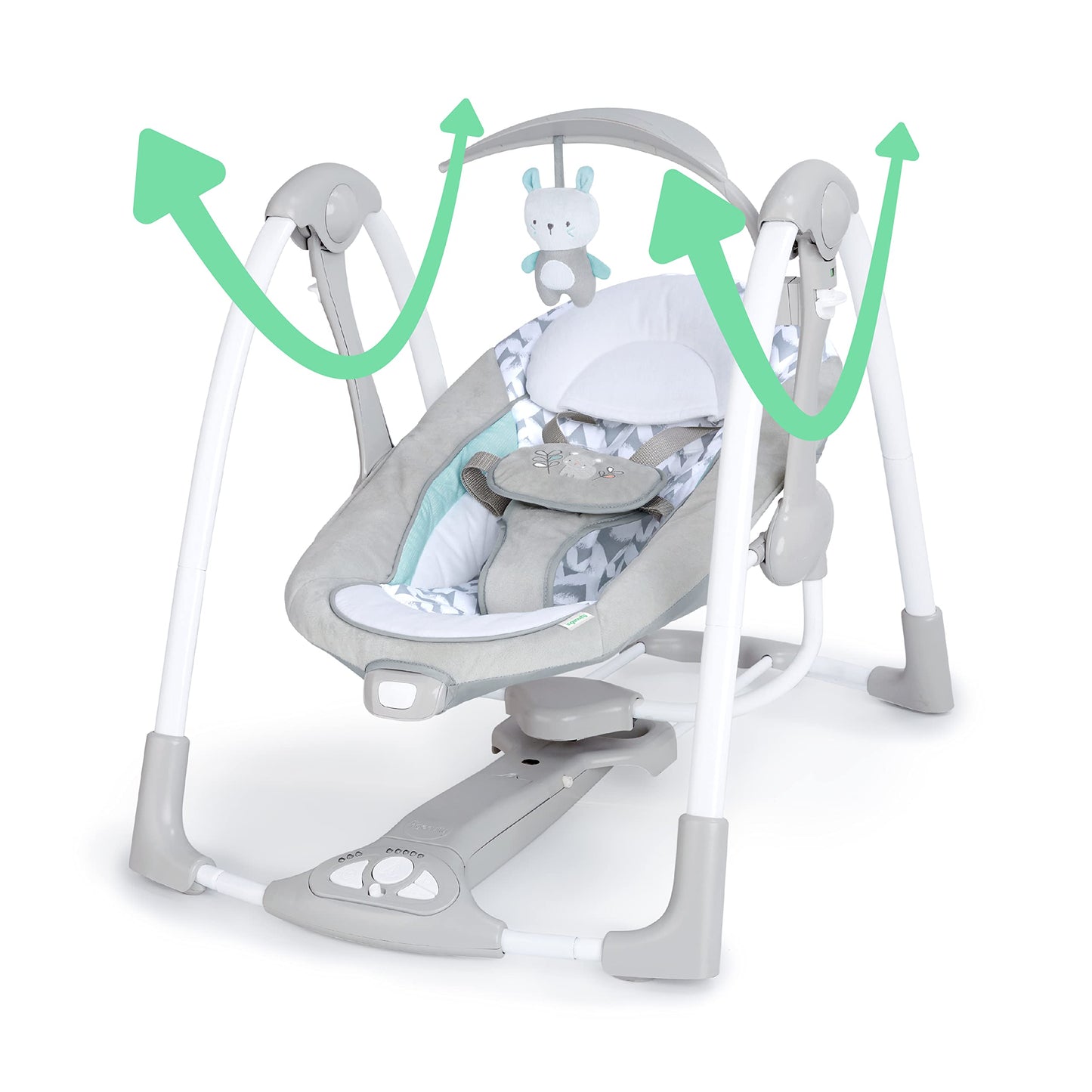 Ingenuity Hugs & Hoots zusammenklappbare & tragbare Babyschaukel, 5 Schaukelgeschwindigkeiten, 8 Melodien, 3 Naturgeräusche, Lautstärkeregulierung und Spielzeugbügel, ab der Geburt bis 9kg