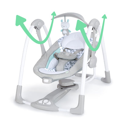 Ingenuity Hugs & Hoots zusammenklappbare & tragbare Babyschaukel, 5 Schaukelgeschwindigkeiten, 8 Melodien, 3 Naturgeräusche, Lautstärkeregulierung und Spielzeugbügel, ab der Geburt bis 9kg
