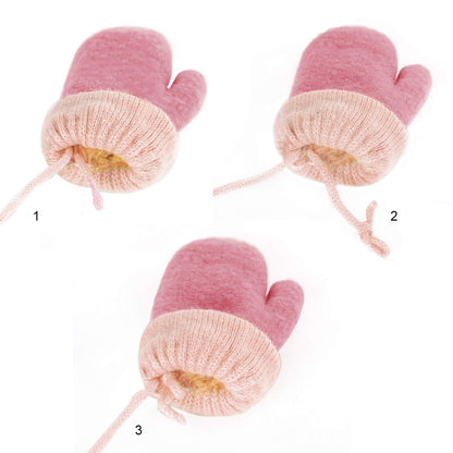 Kids Winter Gloves Mittens Baby Cartoon Mitten Neck Gloves Thick Double Knitted Glove with Plush,0 - 3 years old, Playing, Running, Skiing