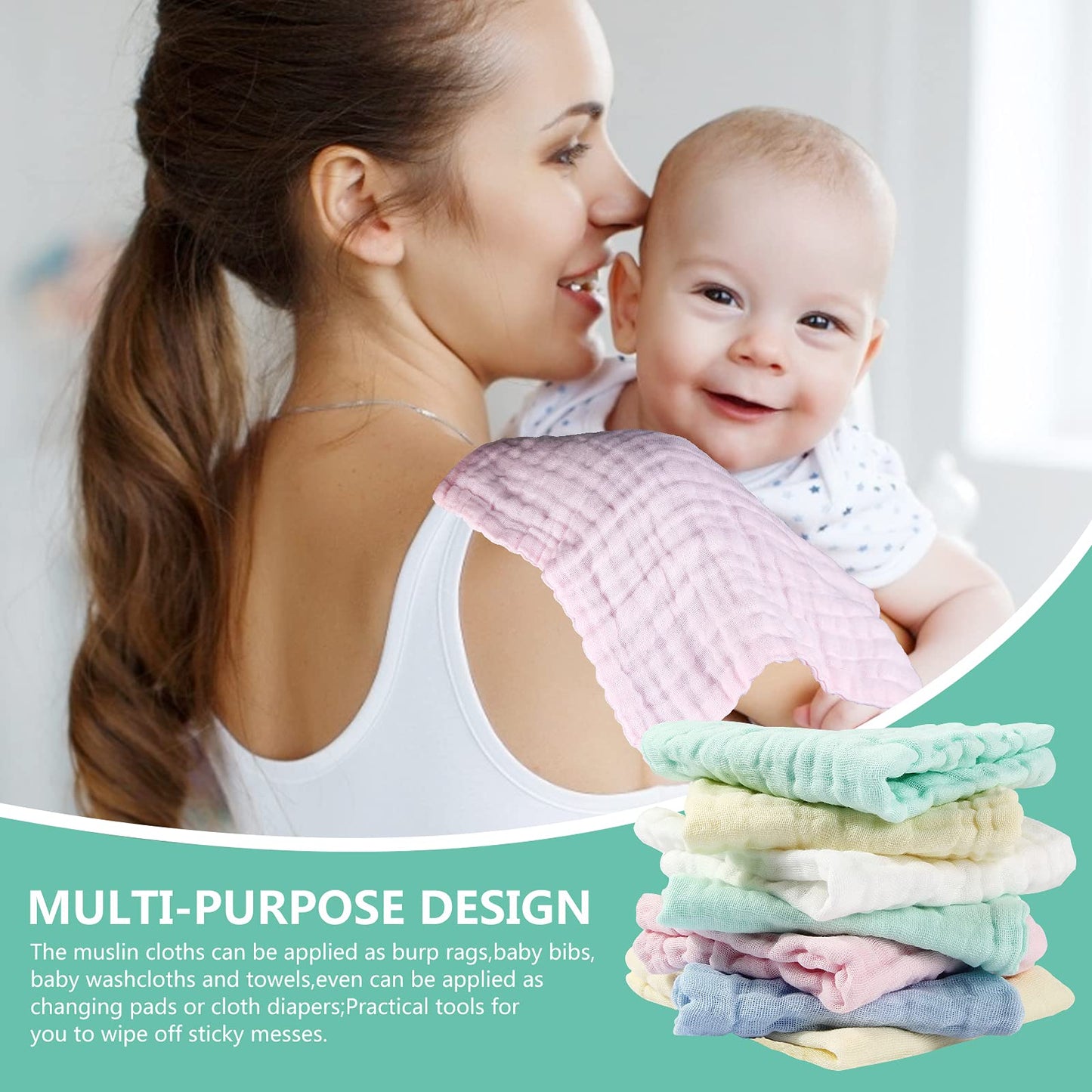 Koo-dib Baby Musselin Waschlappen Tuch Mullwindeln Spucktücher -Handtücher Weiche Neugeborene Gesichtstücher Saugfähig Junge Mädchen Sabberlätzchen 10 Stück 25x25 cm lätzchen