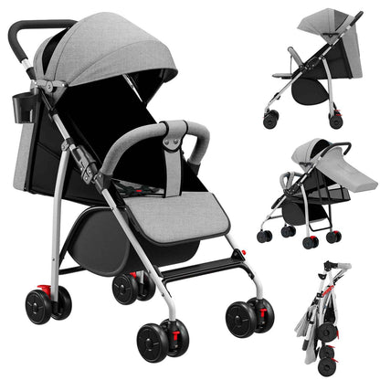 Buggy für Babys, ultraleicht, kompakt, faltbar und neigbar, von Geburt bis 25 kg, mit Trolley-System, Regenschutz inklusive, ausziehbarer Haube, C-schwarz