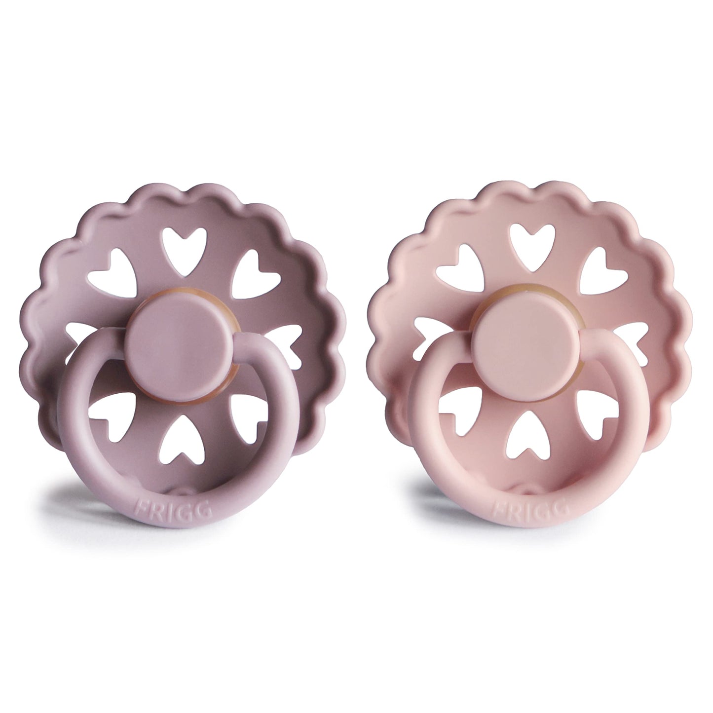 FRIGG Fairytale Schnuller 2 Packung | Latex Schnuller | BPA-Frei | Hergestellt in Dänemark | Symmetrischer Sauger in Kirschform (Twilight Mauve/Primrose, Größe 1 (0-6 Monate))