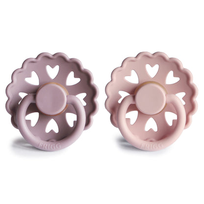 FRIGG Fairytale Schnuller 2 Packung | Latex Schnuller | BPA-Frei | Hergestellt in Dänemark | Symmetrischer Sauger in Kirschform (Twilight Mauve/Primrose, Größe 1 (0-6 Monate))