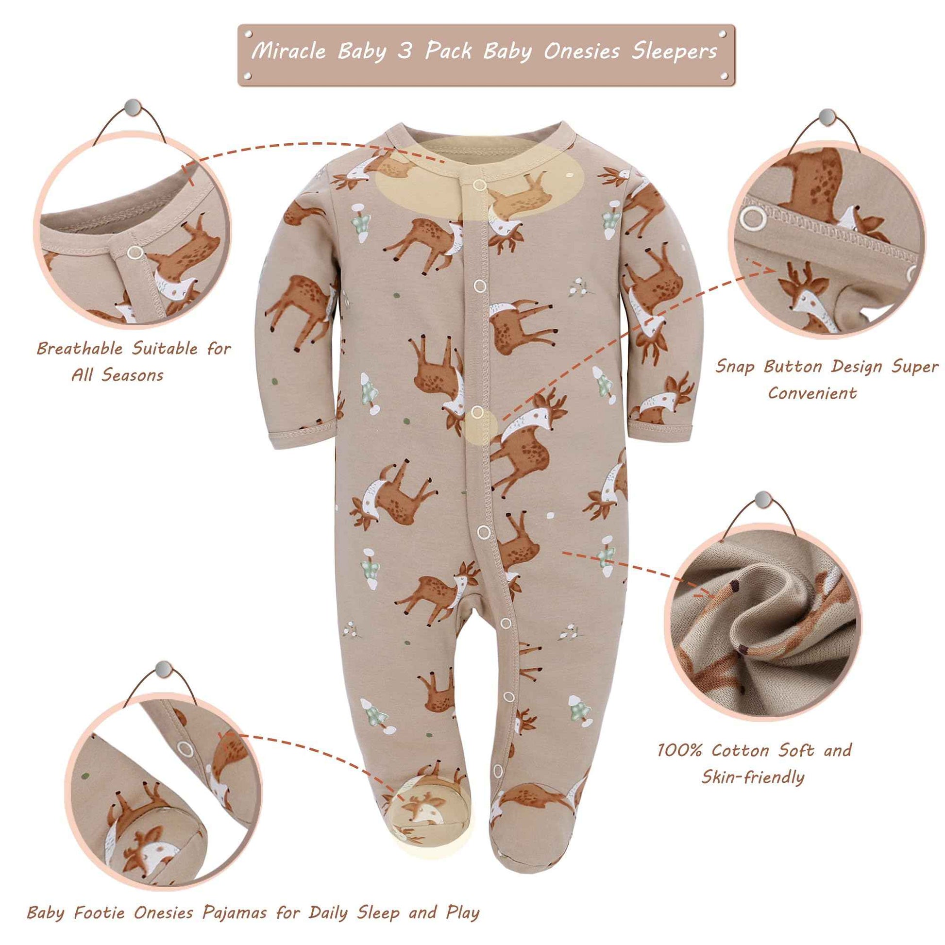 Baby Sleeping Bag Cotton with Feet with Buttons Size 56 62 68 cm for Boys Girls Newborns Pack of 3
