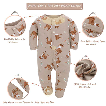 Baby Sleeping Bag Cotton with Feet with Buttons Size 56 62 68 cm for Boys Girls Newborns Pack of 3