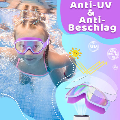 Vvinca Kids Swimming Goggles with Comfort Fabric Strap Wide Angle Anti-Fog UV Protection Waterproof Swimming Goggles for 3-14 Years