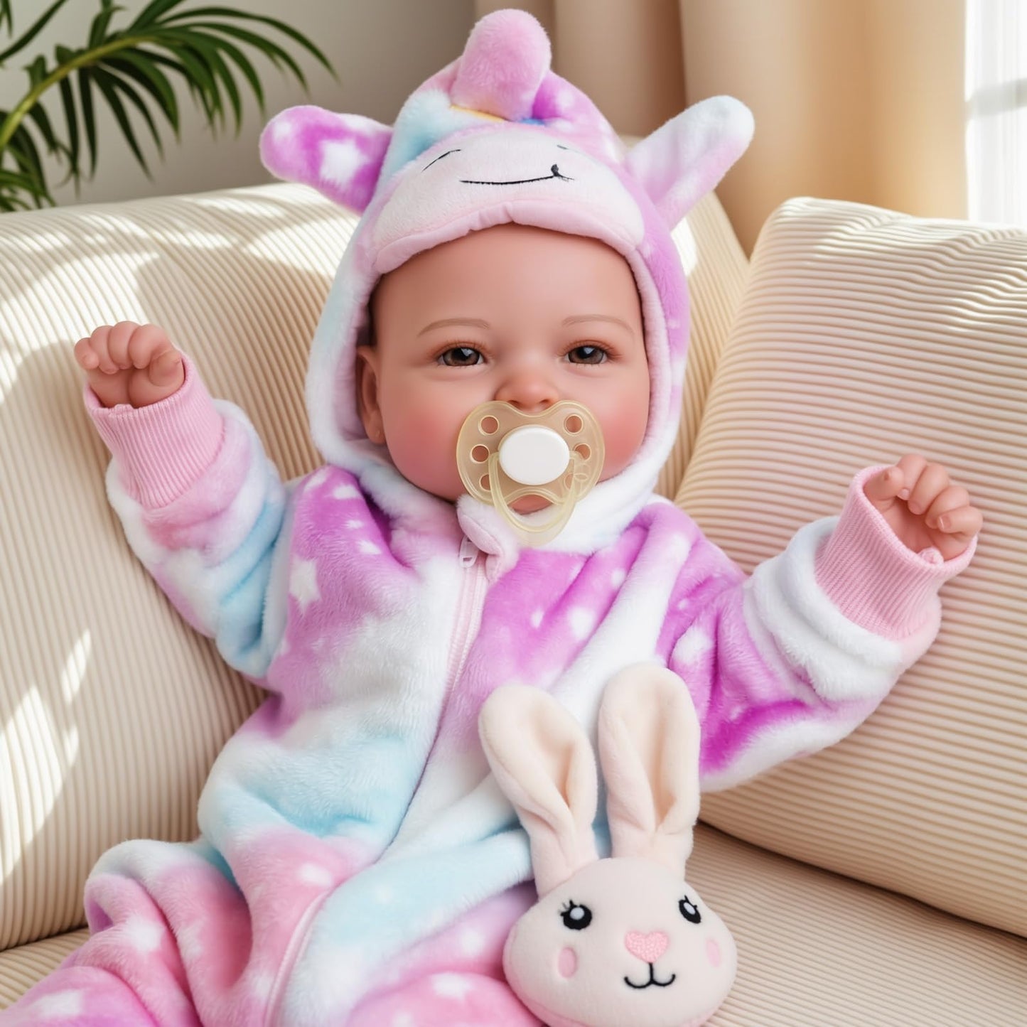 BABESIDE Baby Puppe - 43 cm / 17 Zoll Mädchen Babypuppen mit Stoffkörper - Babypuppe Mit Bezauberndem Outfit, Schnuller Und Babyflasche Als Geschenk FüR Kinder Ab 2 Jahren