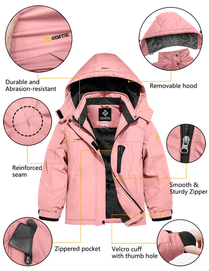 GEMYSE Girls' Waterproof Ski Jacket Windproof Fleece Outdoor Winter Jacket Rain Jacket with Hood