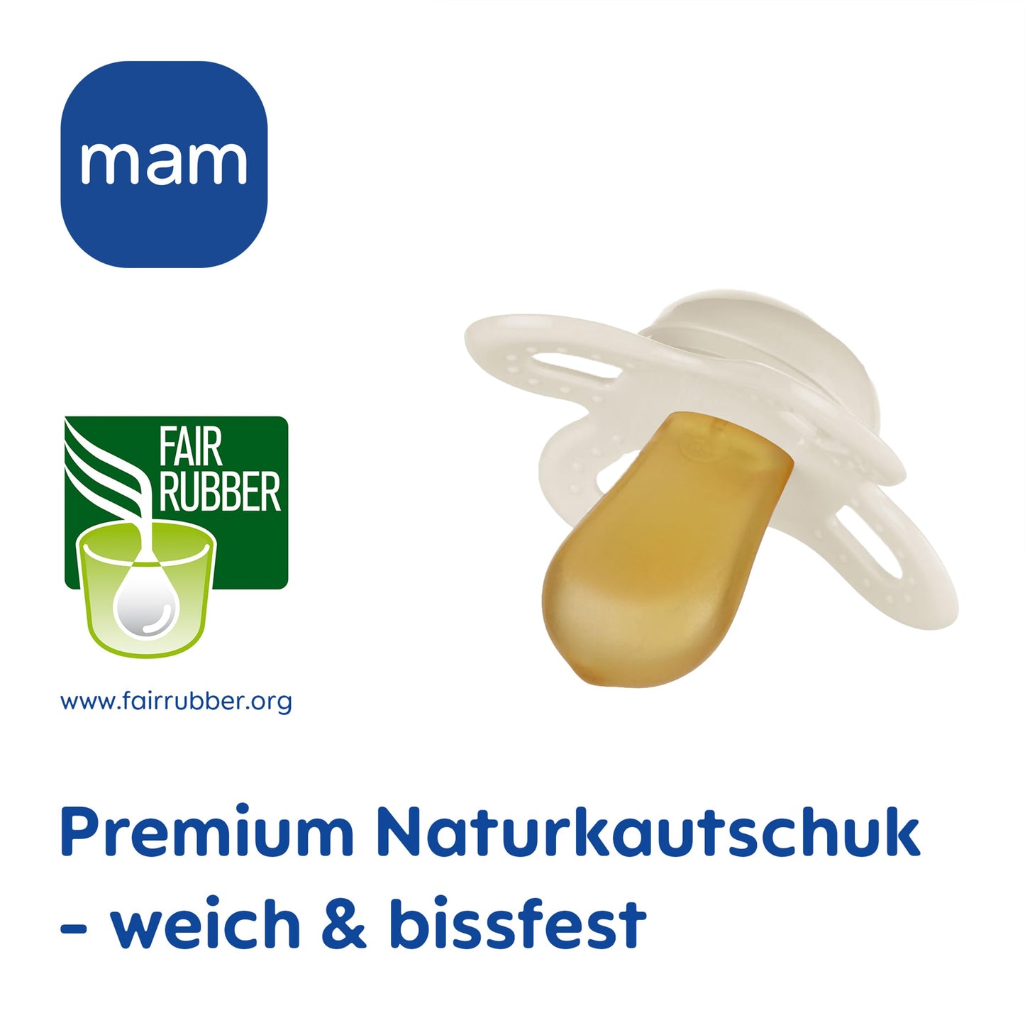 MAM Original Latexschnuller im 2er-Set, Schnuller aus nachhaltigen, bio-erneuerbaren Materialien, Baby Schnuller mit symmetrischem & kiefergerechtem Sauger, 0-6 Monate, Hase/Reh