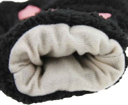 AfinderDE Half Gloves Fingerless Gloves Women Girls Plush Half Thick Warm Finger Gloves Cartoon Animal Bear Cat Claws Winter Gloves