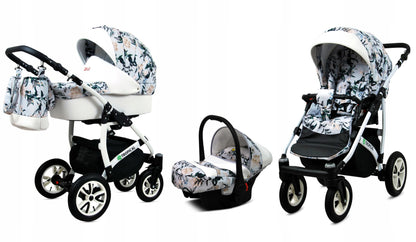 BabyLux® Bambimo Pushchair Set 3 in 1 - Tropical - incl. Baby Carrycot, Buggy Sports Seat, Car Seat - Pram Set - Combination Pram with Changing Bag, Rain Cover etc.