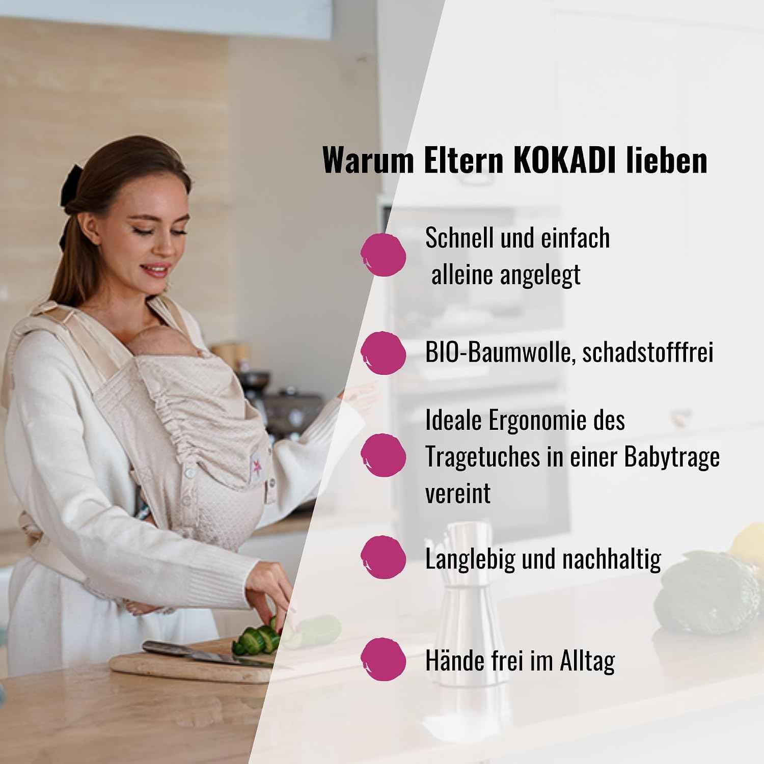 KOKADI Babytrage Flip Just Mint - Babytrage ab Geburt ✓ Ergonomisch ✓ Mitwachsend ✓ Half-Buckle ✓ Bio-Baumwolle ✓ GOTS zertifiziert ✓ GRATIS BeutelGröße: Baby