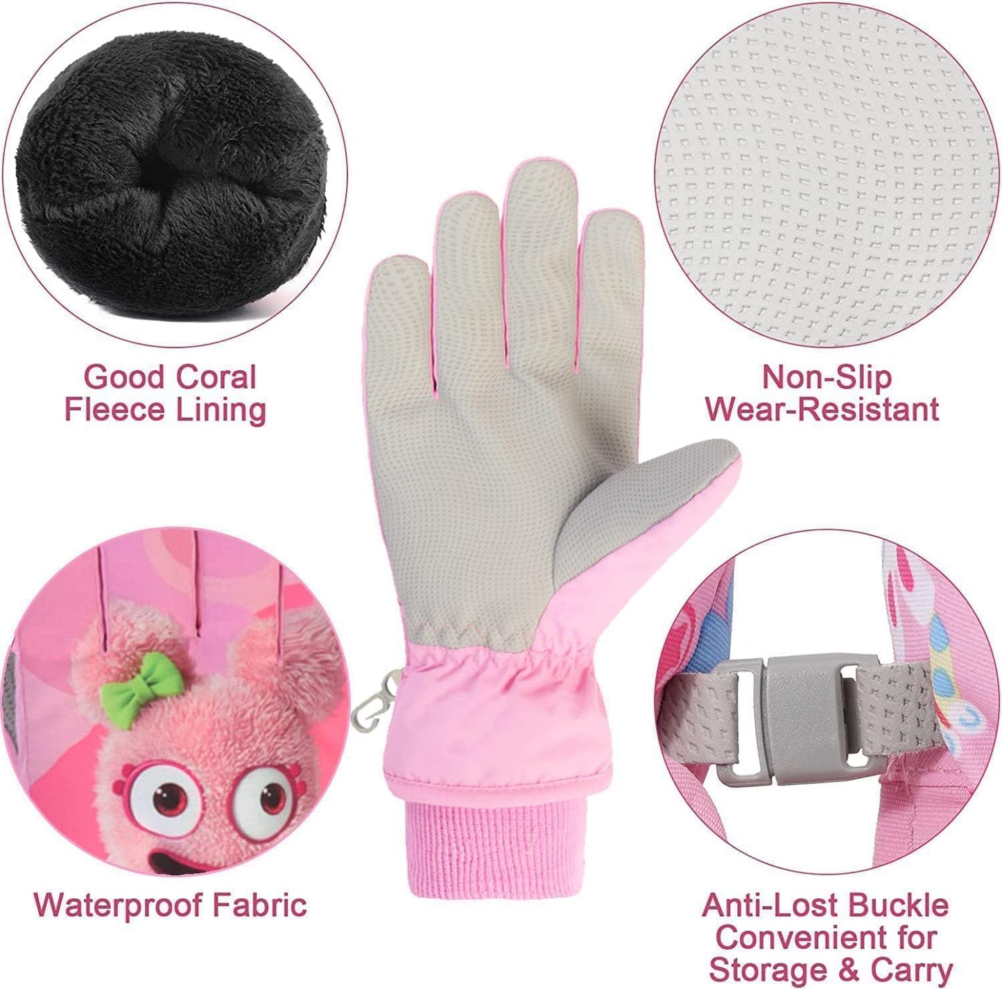 FAYHIJUN Children's Winter Snow Gloves Ski Gloves for 1-13 Years Girls Boys PU Palm Waterproof Windproof Warm Fleece Winter Gloves Cycling Gloves