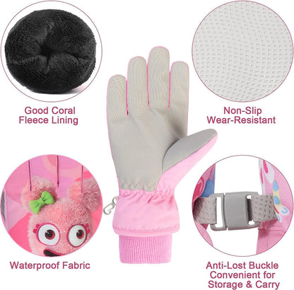 FAYHIJUN Children's Winter Snow Gloves Ski Gloves for 1-13 Years Girls Boys PU Palm Waterproof Windproof Warm Fleece Winter Gloves Cycling Gloves