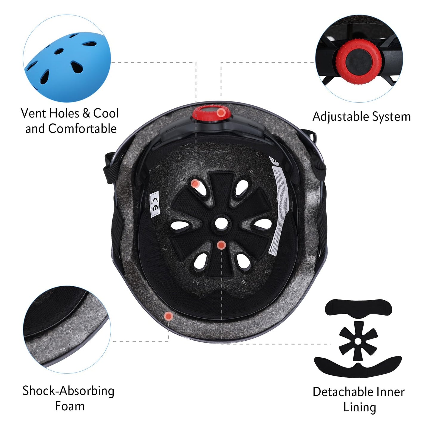 YOOXARMOR Fahrradhelm Kinder, Verstellbar Skaterhelm Reithelm für 3-5-8 Jungen und Mädchen Kinderfahrradhelm Leicht Einstellbar 50-54CM für Fahrrad Roller Skateboard Scooter