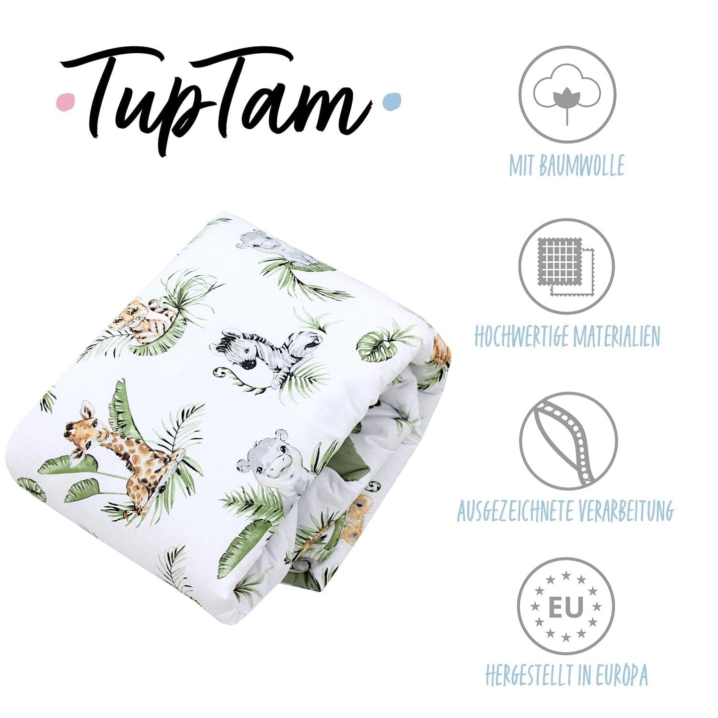 TupTam Krabbeldecke für Baby 120x120 cm - Gepolsterte Spieldecke Baby Baumwolle, XXL, OEKO-TEX, Weich & Hautfreundlich, Farbe: Wald/Beige