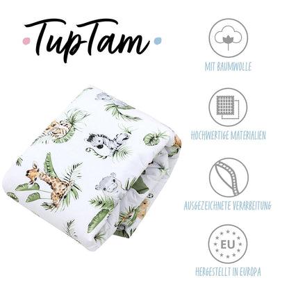 TupTam Krabbeldecke für Baby 120x120 cm - Gepolsterte Spieldecke Baby Baumwolle, XXL, OEKO-TEX, Weich & Hautfreundlich, Farbe: Wald/Beige